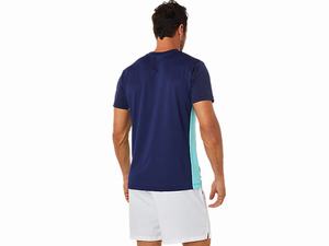 Topy Asics Court Grafika Kratke Sleeve Panske Biele | 68135-SKMQ