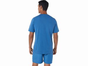 Topy Asics Kratke Sleeve Heather Tech Panske Modre | 34501-NMLK