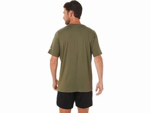 Topy Asics Kratke Sleeve Heather Tech Panske Olivovo Zelená | 70824-CEBJ