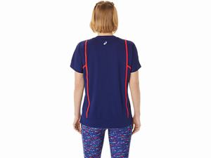 Topy Asics New Strong 92 Kratke Sleeve Damske Modre Červené | 67502-KVRP