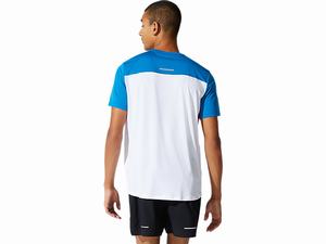 Topy Asics Race Kratke Sleeve Panske Biele Modre | 64375-QSUR