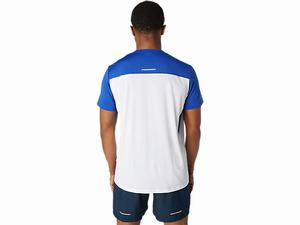 Topy Asics Race Kratke Sleeve Panske Biele Modre | 64703-KHAV