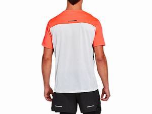 Topy Asics Race Kratke Sleeve Panske Biele Koralove | 70245-XAFO