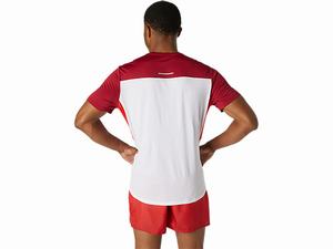 Topy Asics Race Kratke Sleeve Panske Biele | 87534-EWHM