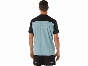 Topy Asics Race Kratke Sleeve Panske Čierne Svetlo Siva | 24361-UQGF