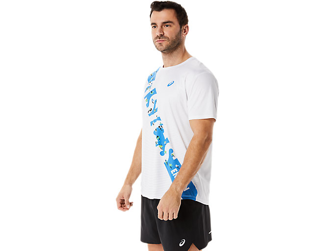 Topy Asics Ekiden Kratke Sleeve Panske Biele Modre | 74023-HXMW