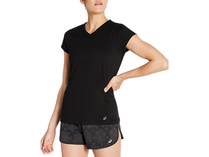 Topy Asics Kratke Sleeve Pr Lyte V-neck Damske Čierne | 03679-PYFD