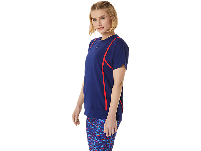 Topy Asics New Strong 92 Kratke Sleeve Damske Modre Červené | 67502-KVRP