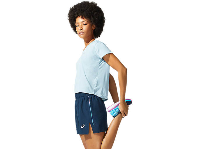 Topy Asics Race Crop Kratke Sleeve Damske Modre | 29708-DMOY