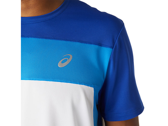 Topy Asics Race Kratke Sleeve Panske Biele Modre | 64703-KHAV