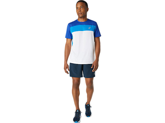 Topy Asics Race Kratke Sleeve Panske Biele Modre | 64703-KHAV