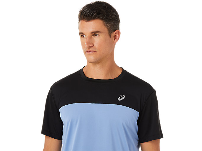 Topy Asics Race Kratke Sleeve Panske Čierne Modre | 21706-PXBS