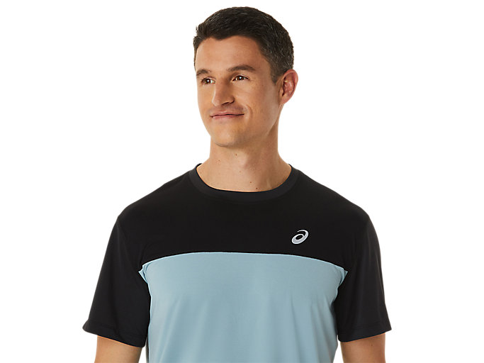 Topy Asics Race Kratke Sleeve Panske Čierne Svetlo Siva | 24361-UQGF