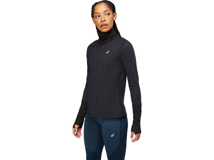 Topy Asics Wool Rib Long Sleeve Damske Čierne Tmavo Siva | 48532-EZMW