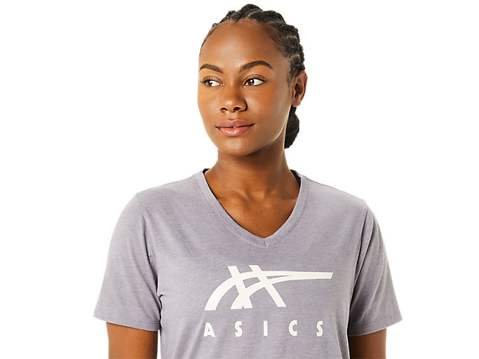 Tricko Asics Stripes V-neck Damske Lavendel Siva | 41670-MUFG