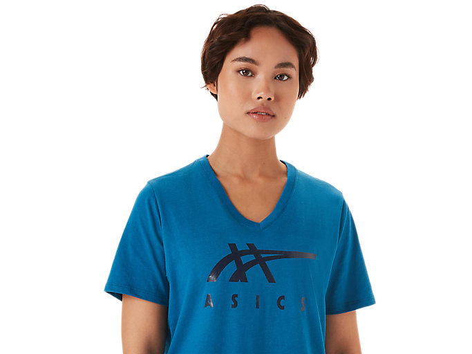 Tricko Asics Stripes V-neck Damske Modre | 13957-OTRH