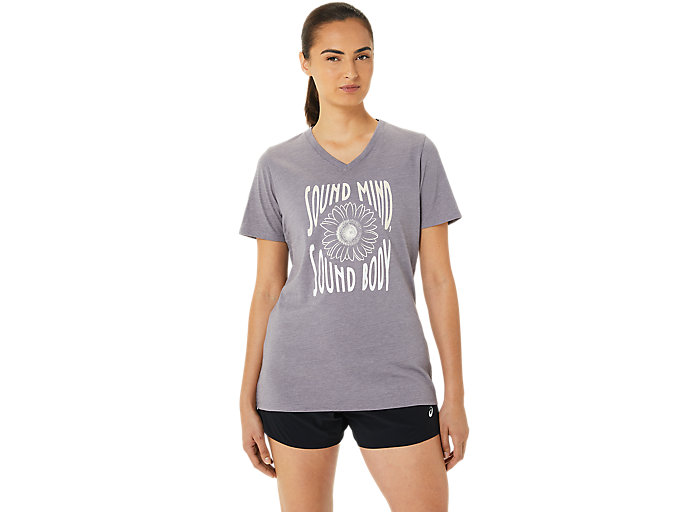 Tricko Asics Sunflower Slogan V-neck Damske Lavendel Siva | 45023-QDUZ