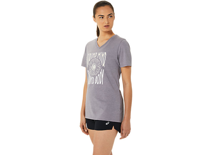 Tricko Asics Sunflower Slogan V-neck Damske Lavendel Siva | 45023-QDUZ